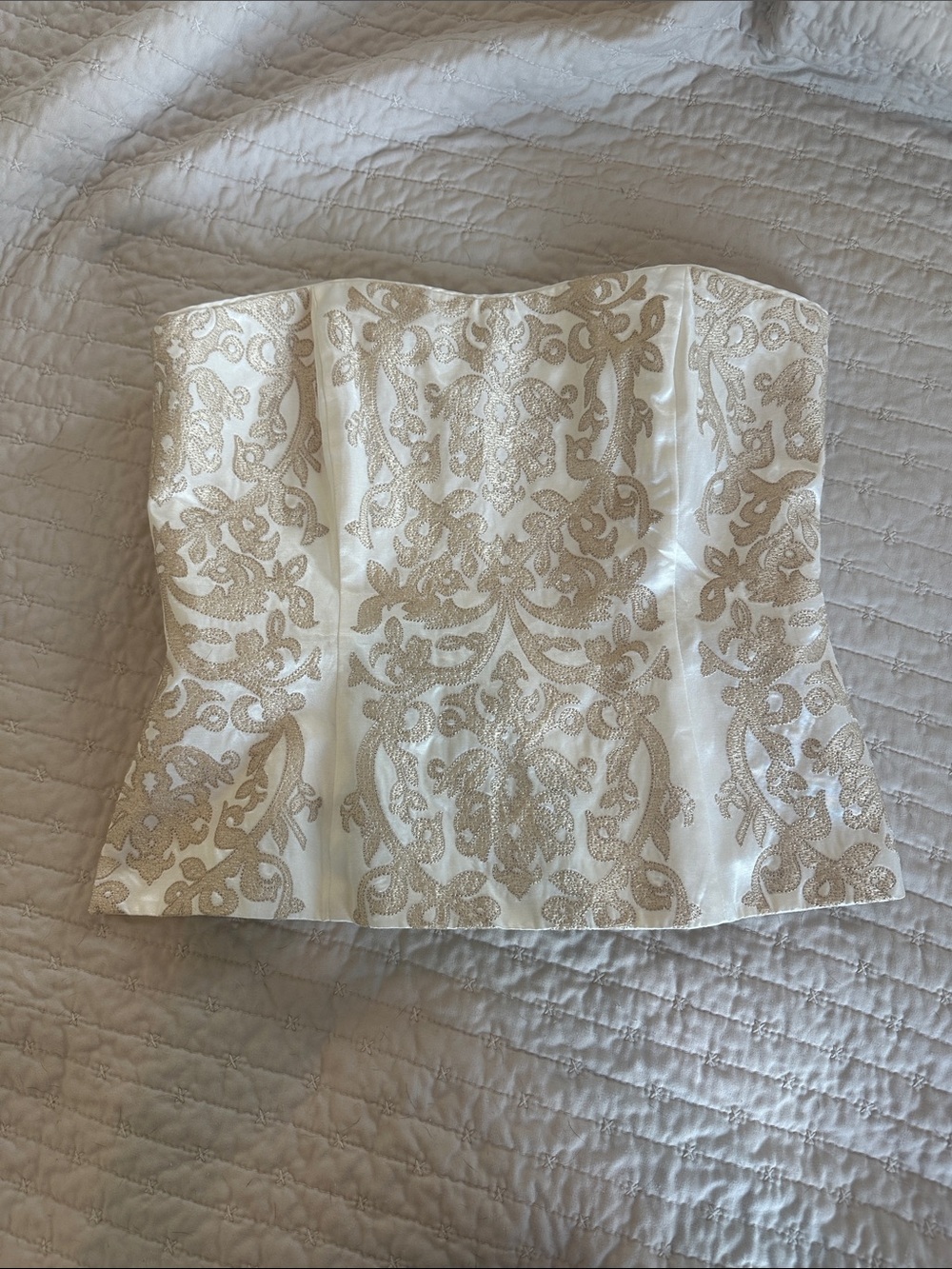 White House Black Market Strapless Cream Brocade Corset Top